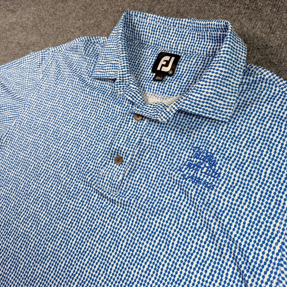 FootJoy Polo Shirt Mens Medium Blue Pattern Palatka Golf Club Short Sleeve FJ